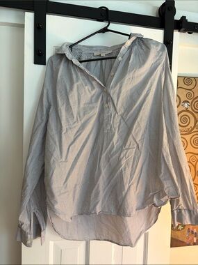 LOFT Blue and White Pinstripe Button-Down Shirt